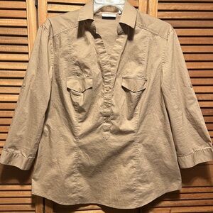 New York & Company Khaki Stretch Shirt